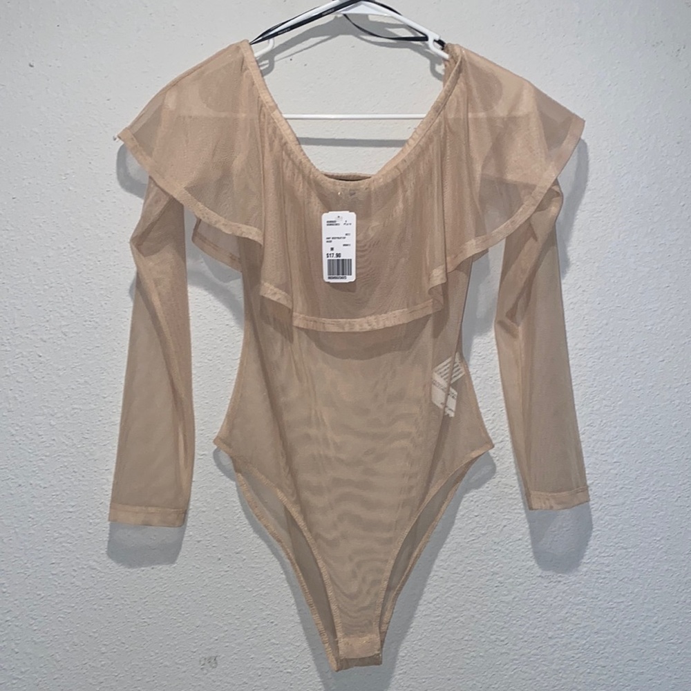 Nude bodysuit off shoulders